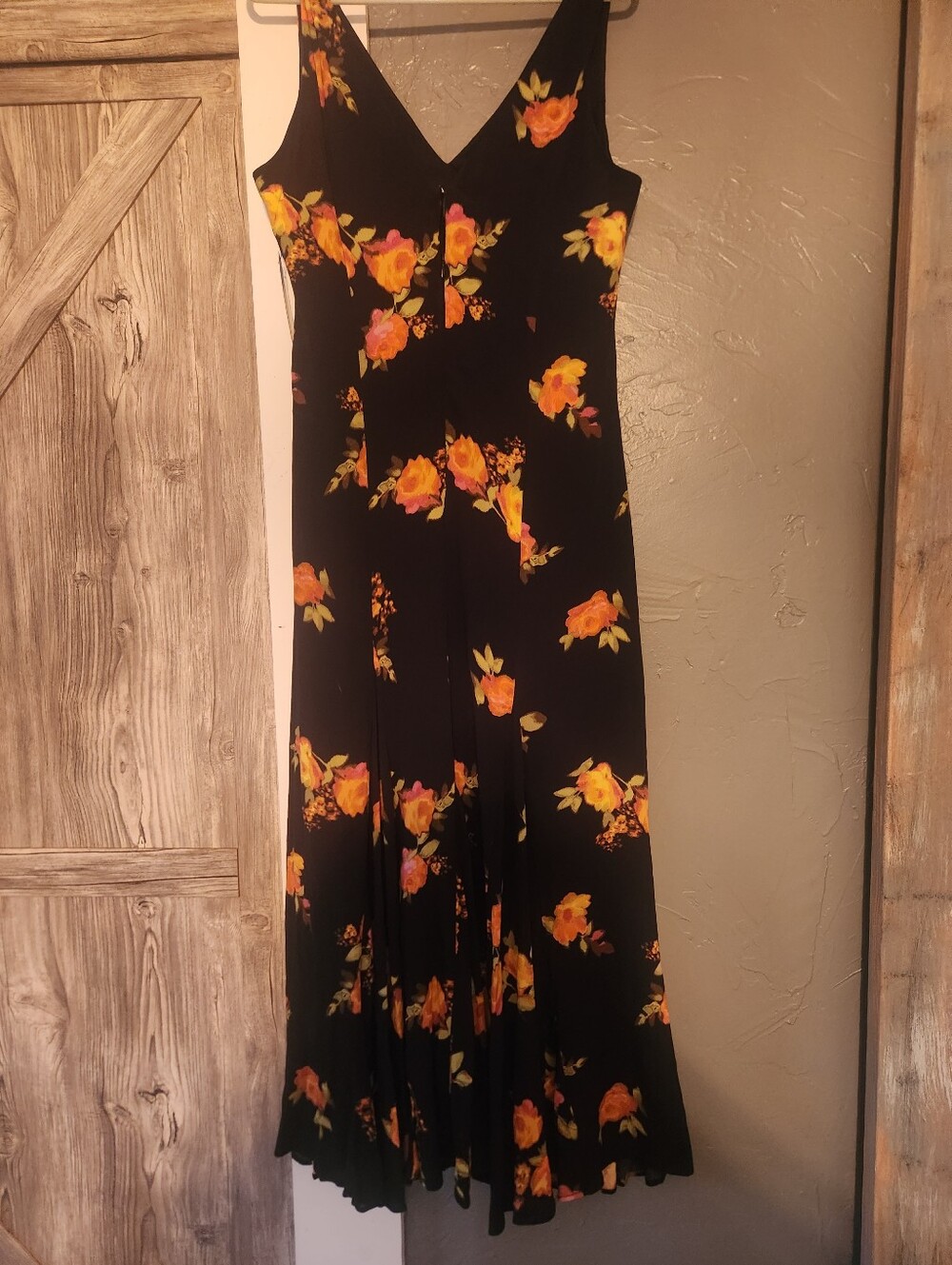 Scoop Black Floral V-Neck Maxi Dress with Yellow Rose Print